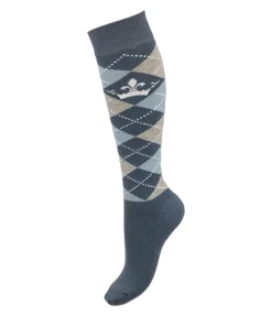Felix Bühler Chaussettes hautes Argyle bleu fumée Clearance