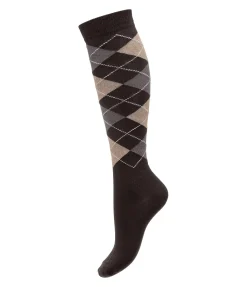 STEEDS Chaussettes hautes à losanges Argyle chocolat noir Hot