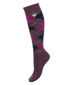 Felix Bühler Chaussettes hautes enfant Caro noir-violet Clearance