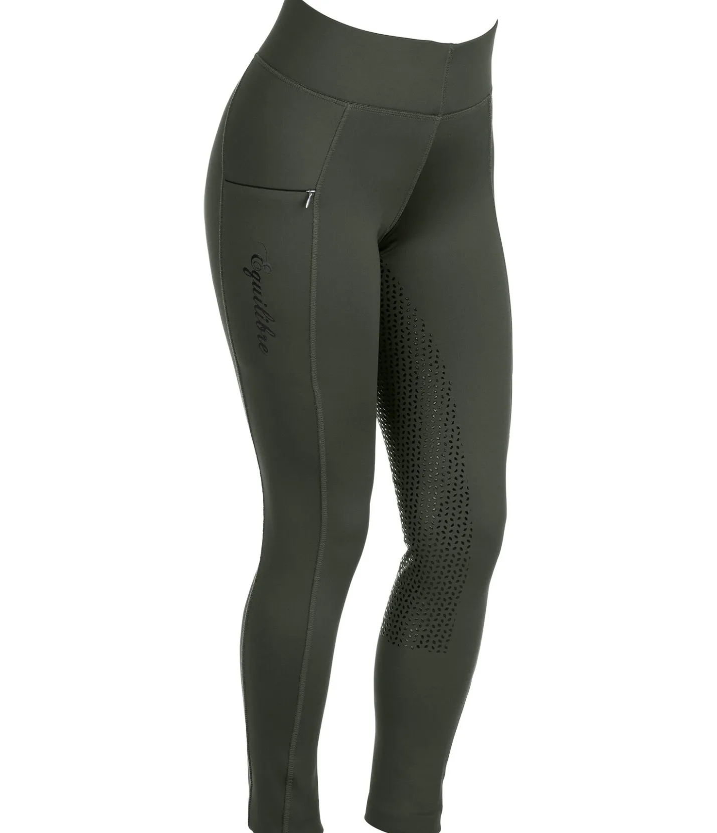 Equilibre Legging d'équitation thermique à fond intégral Grip Hermine forêt