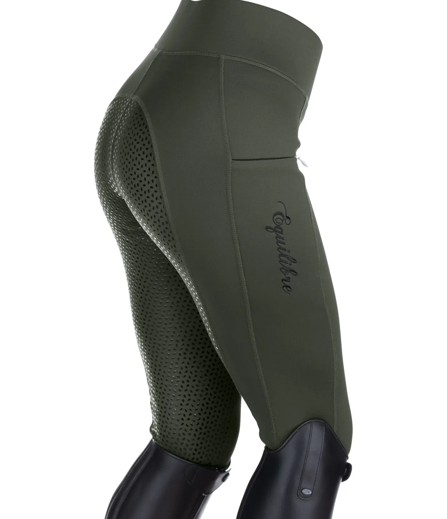 Equilibre Legging d'équitation thermique à fond intégral Grip Hermine forêt