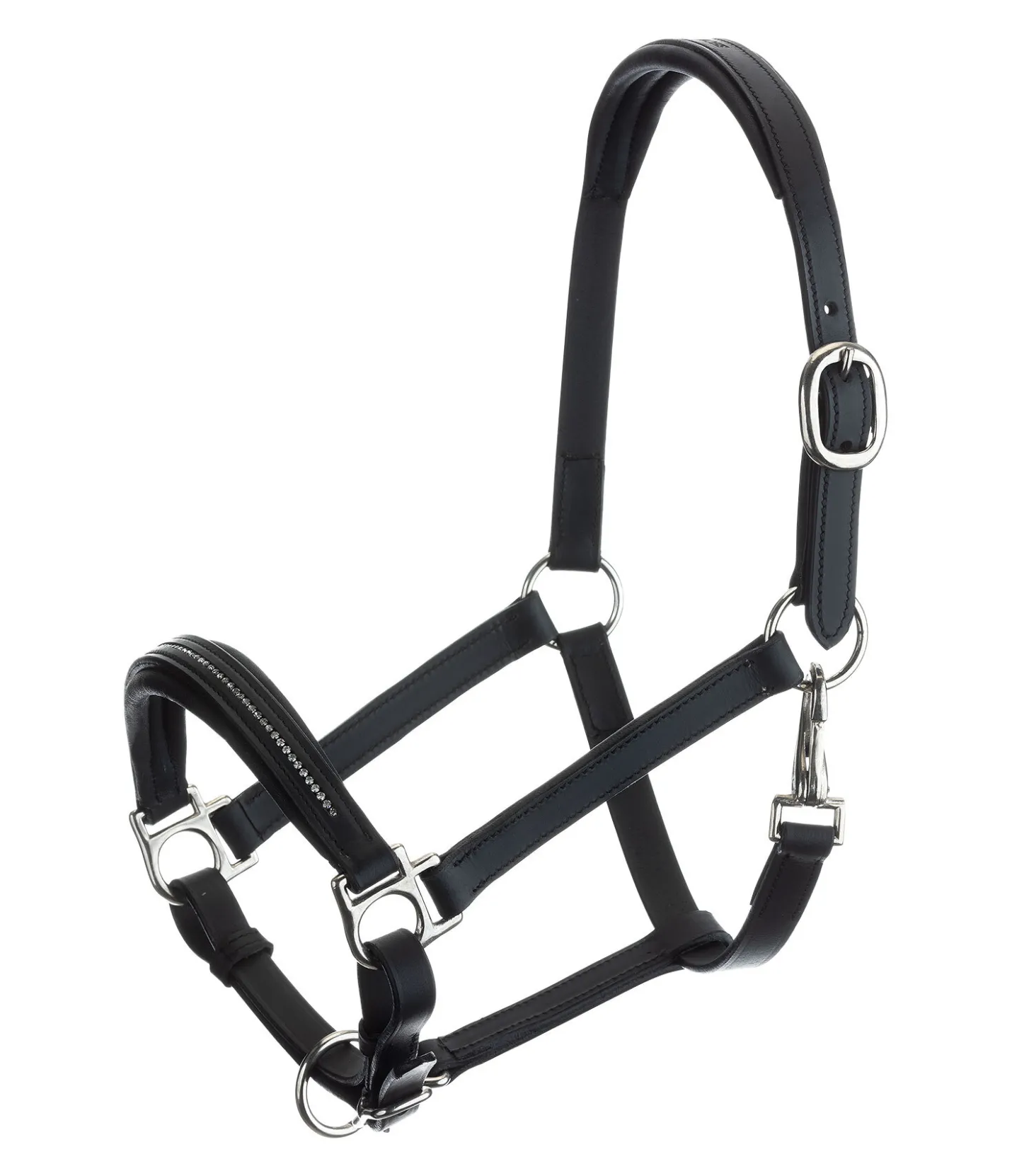 SHOWMASTER Licol poulain et shetland en cuir orné de strass Selina noir/argenté Outlet