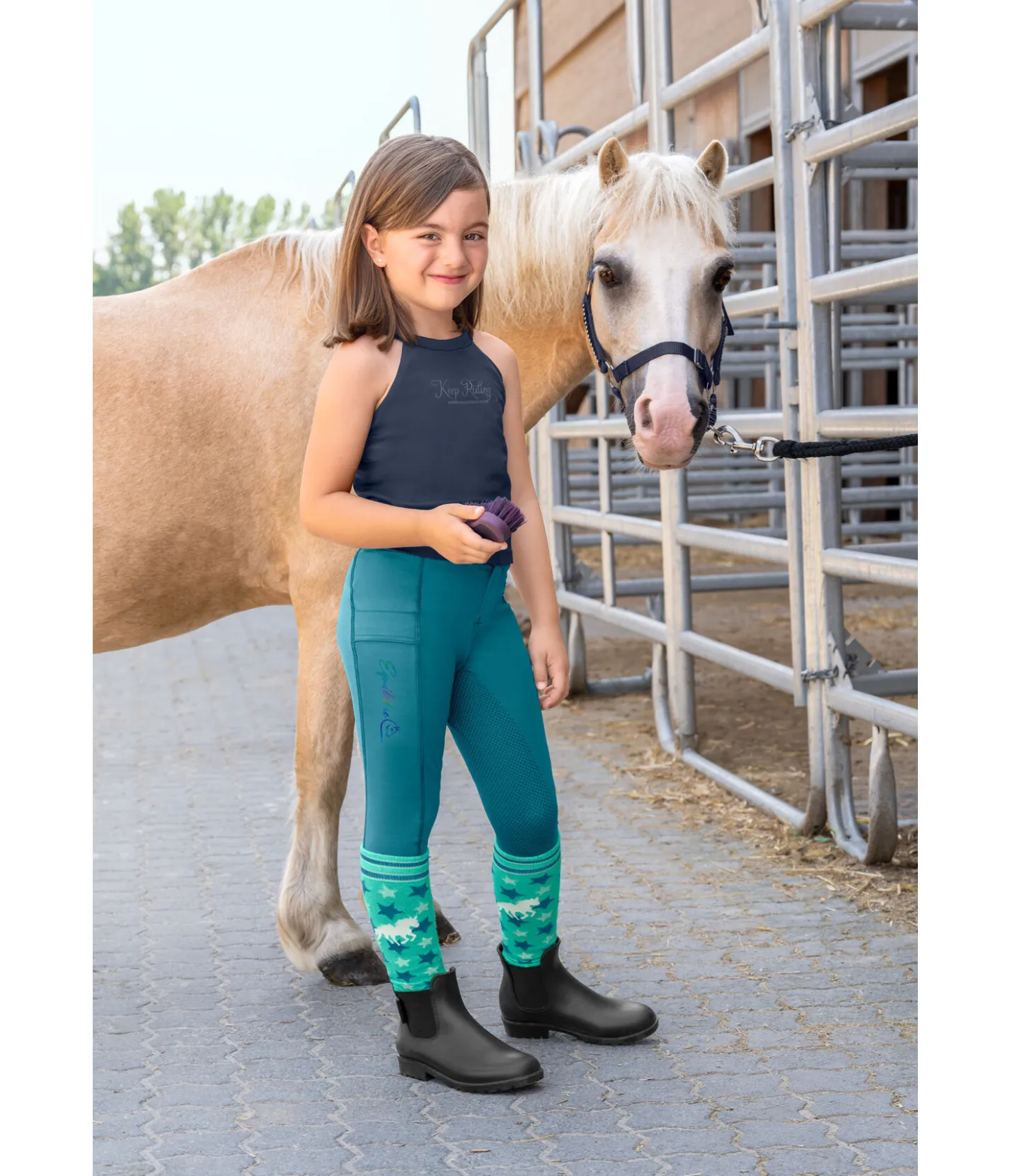 Equilibre Pantalon d'équitation hybride à fond intégral grip enfant Ilva turquoise foncé Best