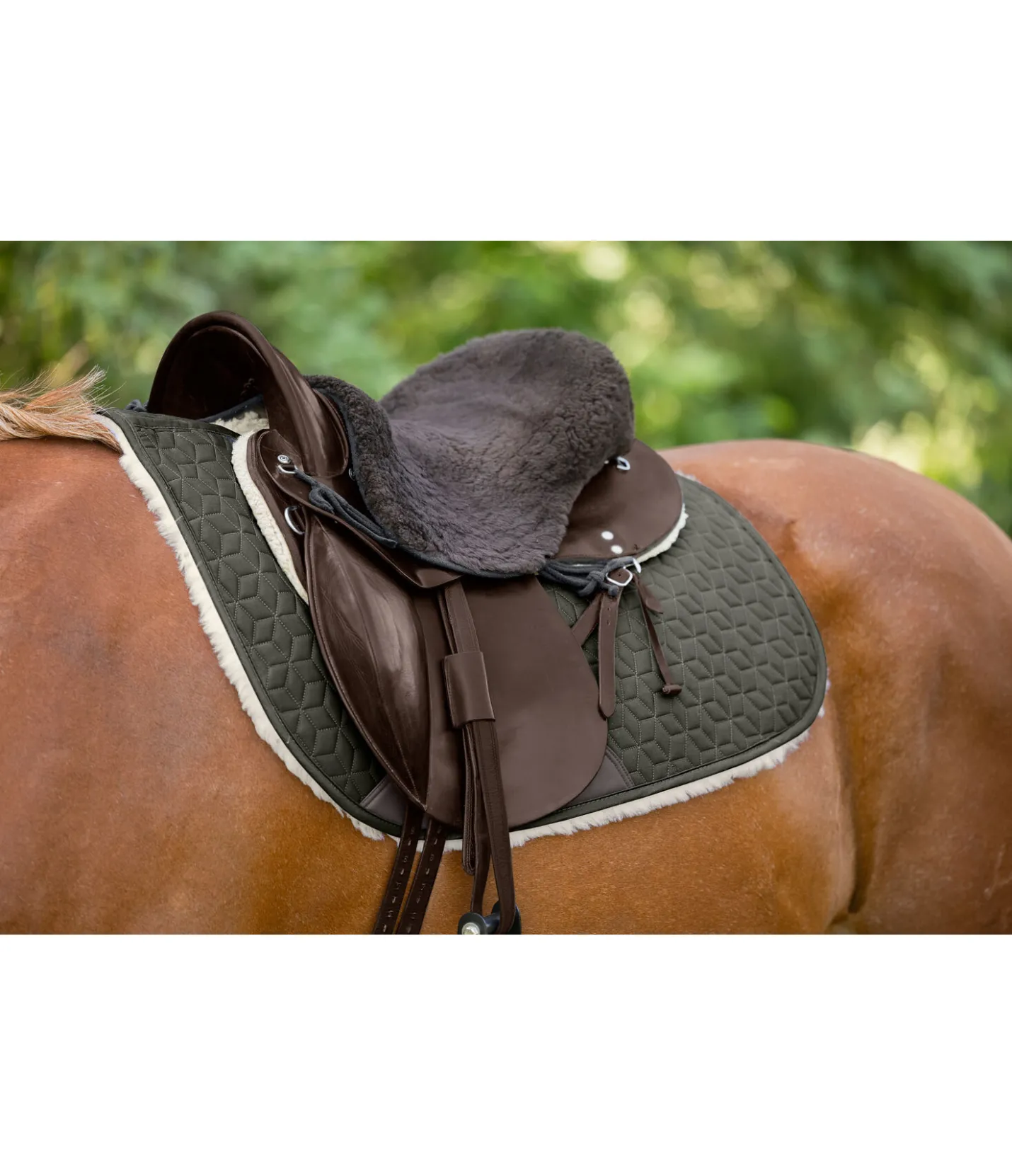 TWIN OAKS Tapis de selle en laine de mouton retourné Bernina forêt Hot