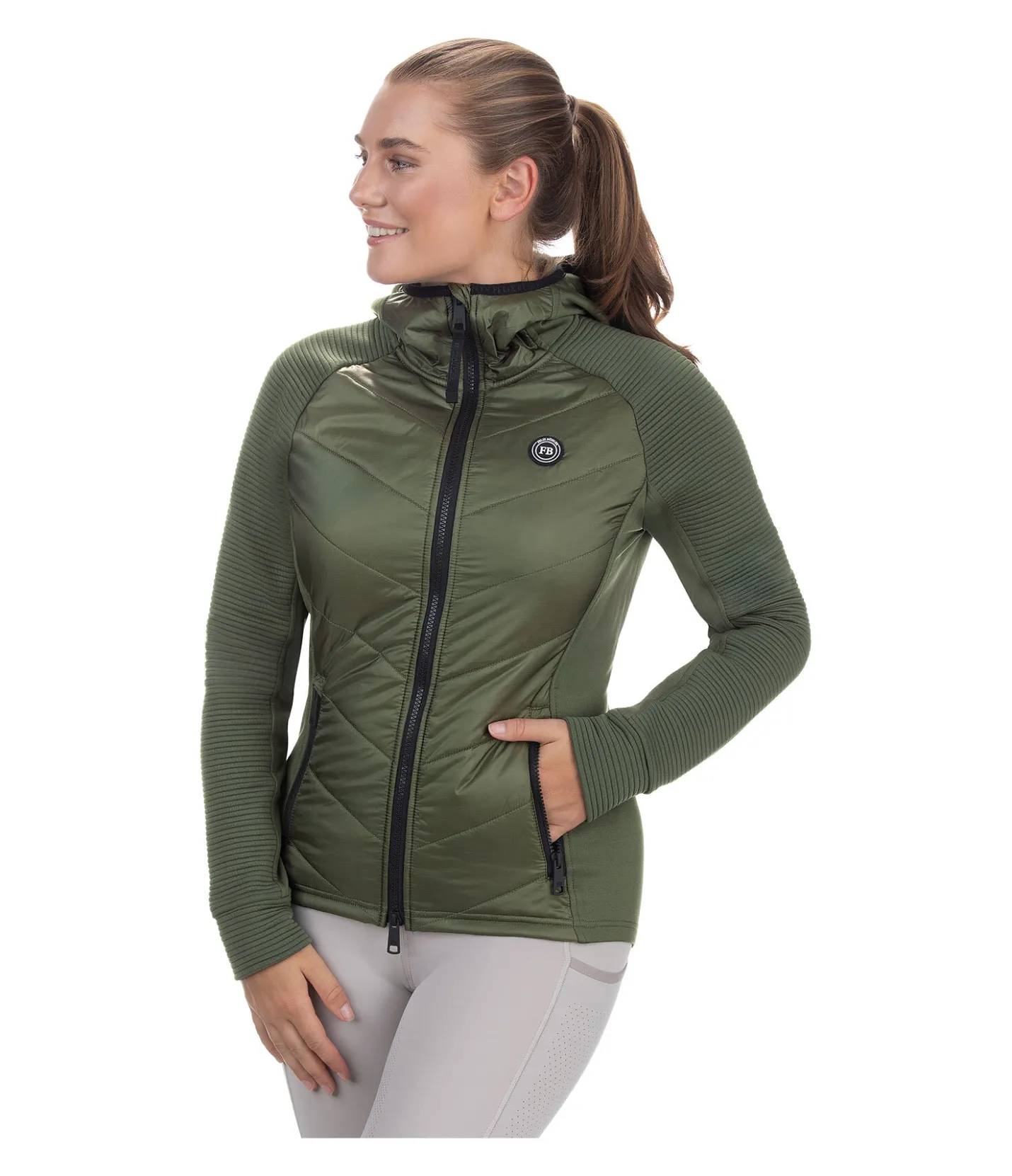 Felix Bühler Veste stretch bi-matière à capuche Lene vert profond New