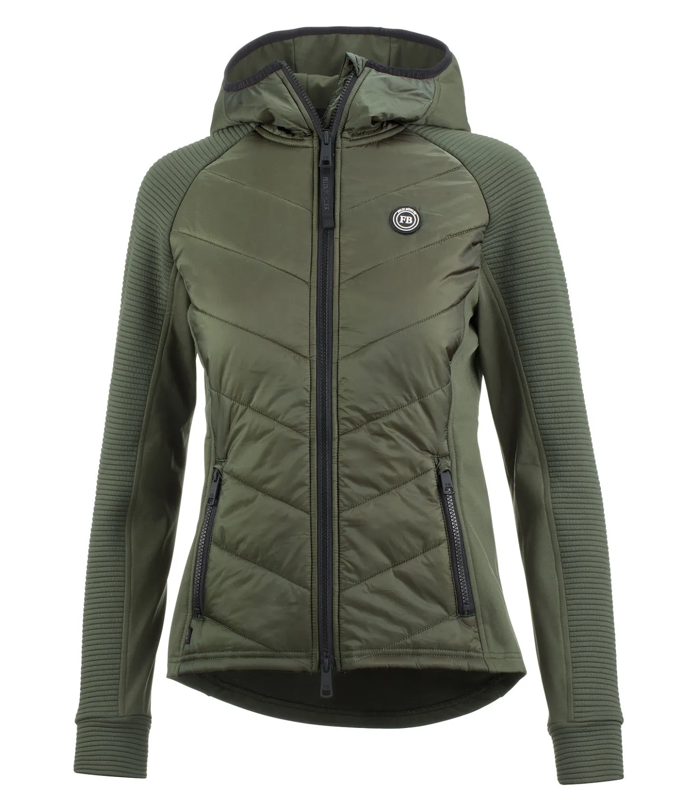 Felix Bühler Veste stretch bi-matière à capuche Lene vert profond New
